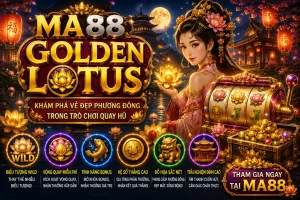 Hoa sen vàng nở giữa khu vườn phương Đông, hồ nước xanh, kiến trúc cổ điển và ánh sáng nhẹ tạo nên khung cảnh thanh bình, sang trọng.